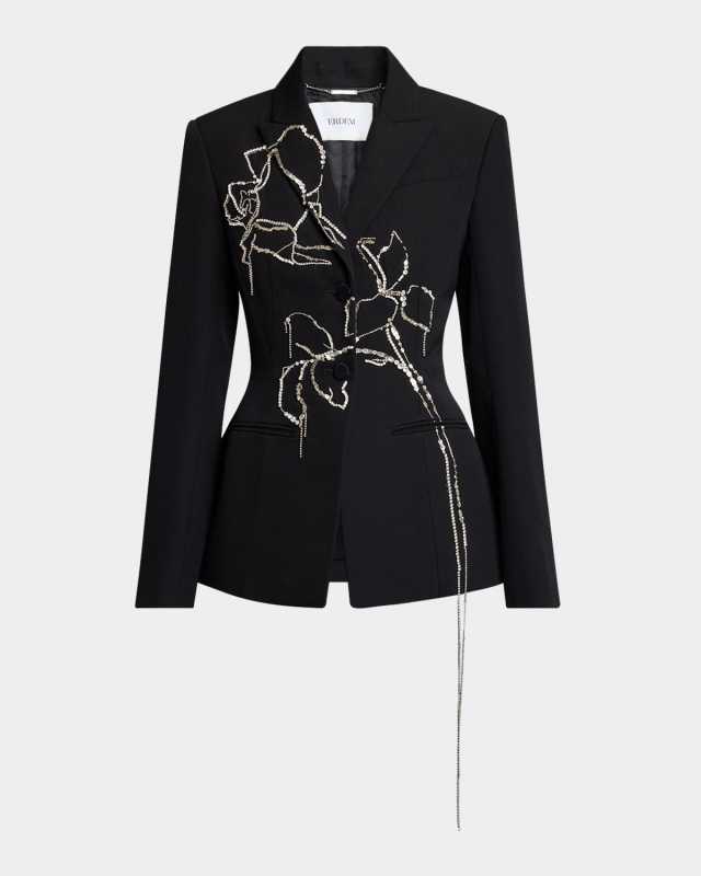 Floral Crystal Fitted Wool Blazer